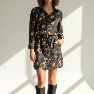 Etienne Marcel Floral Shirt Dress Womens‎ M Belted Designer Dark Utility Indie